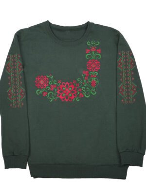 Vine Flower Sweatshirt - Embroidered Cotton Fleece Sweatshirt