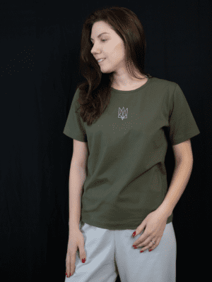 Minimalist Trident - Embroidered Cotton T-Shirt