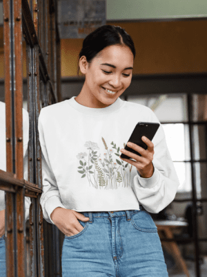 Field Flowers - Embroidered Cotton Crop Sweatshirt